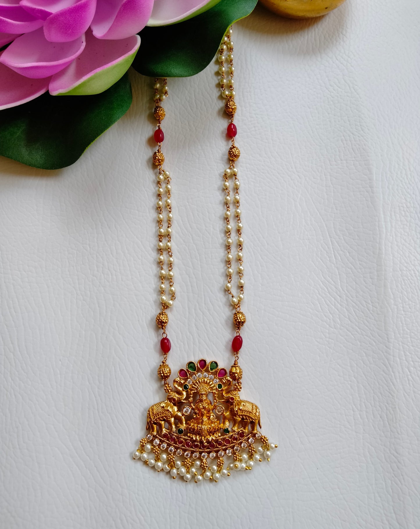 Lakshmi Mini Pearl Haaram(Red Beads)