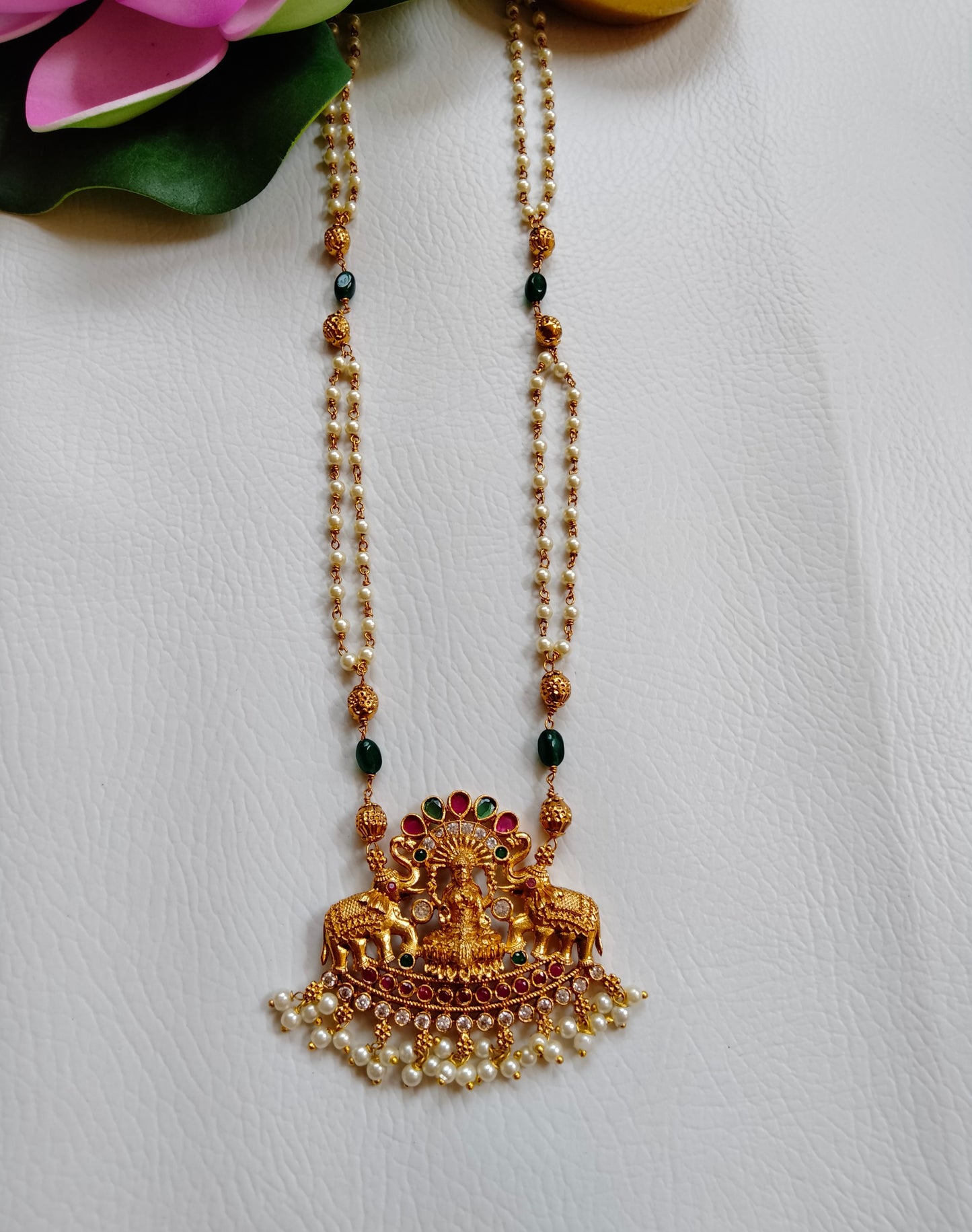 Lakshmi Mini Pearl Haaram(Green Beads)